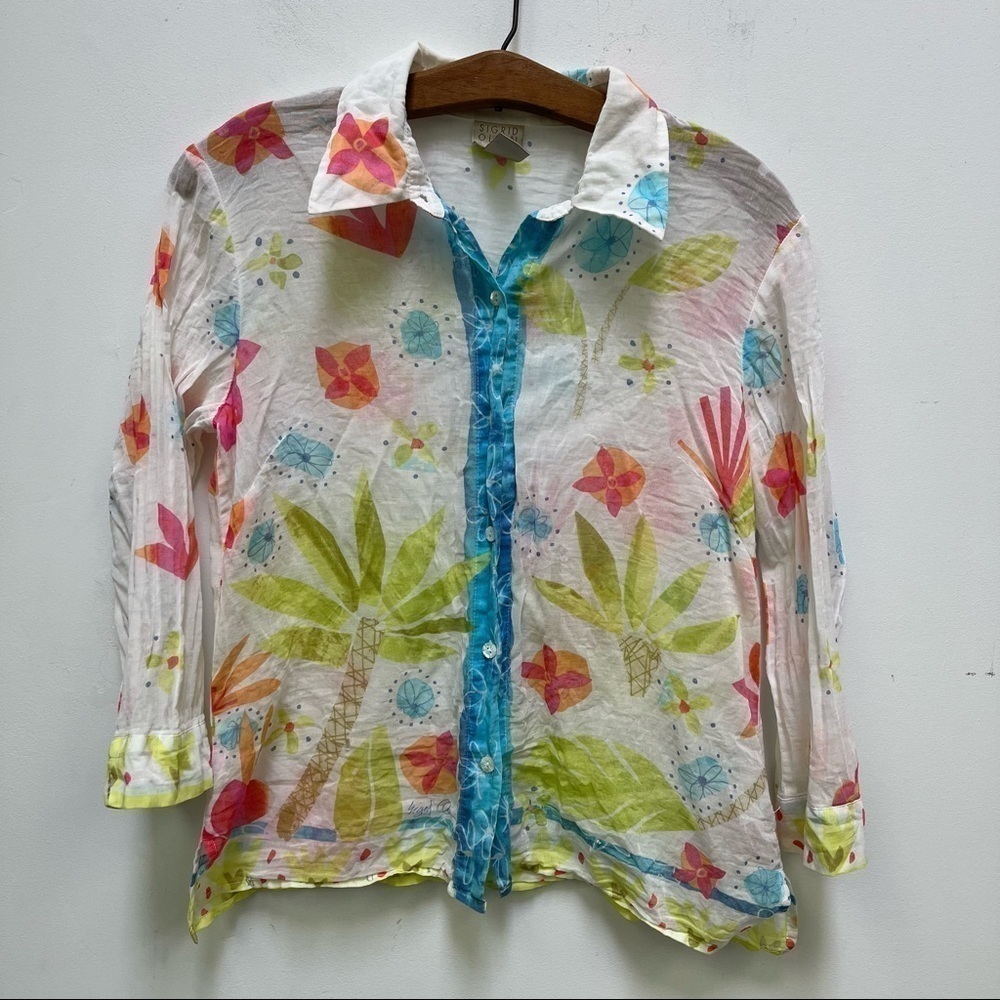 Sigrid Olsen Sport Tropical Button Down Blouse